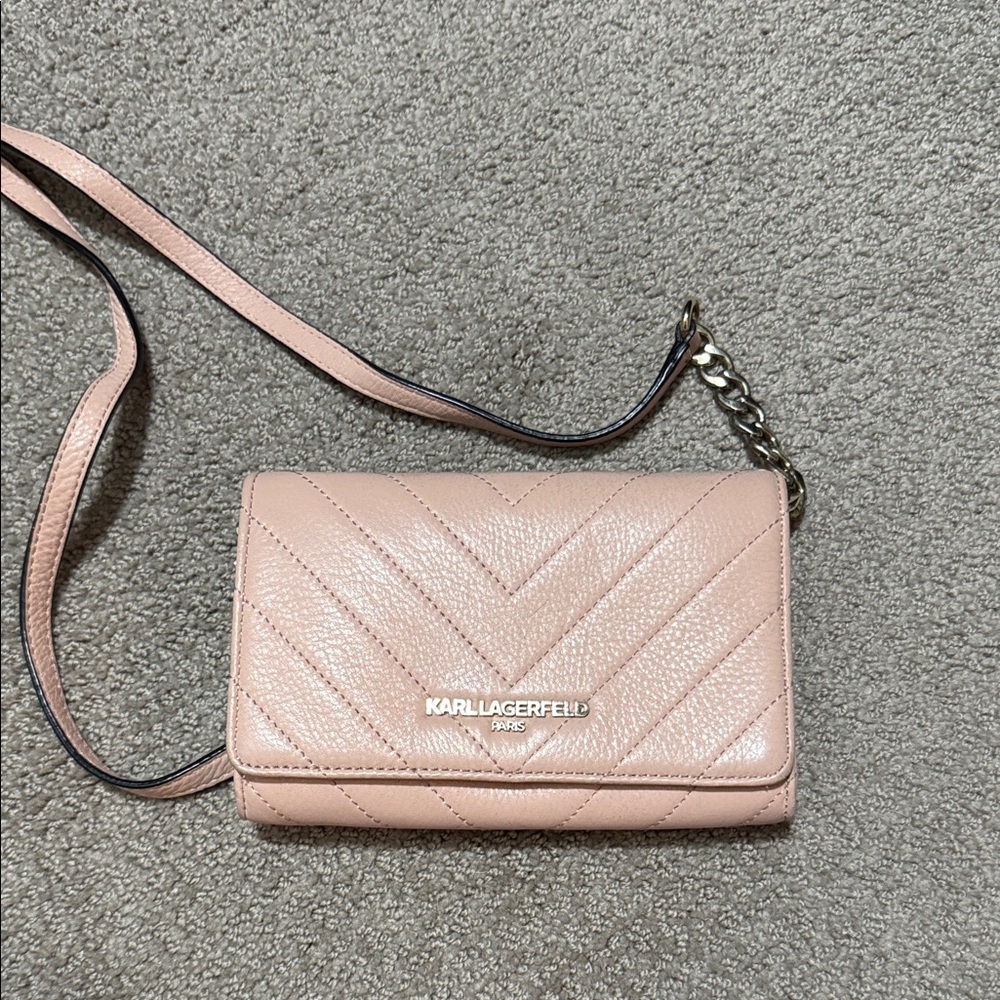 Karl Lagerfeld Blush Quilted Crossbody Bag